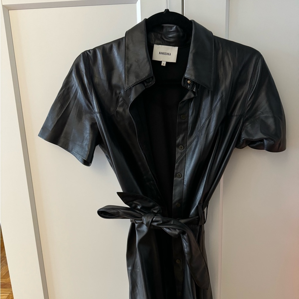 Nanushka Vegan Leather Black Dress